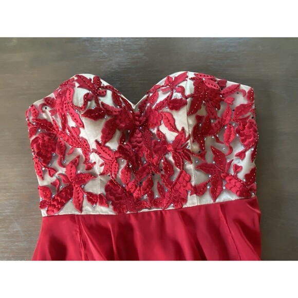 Sherri Hill Dress Size 10 Prom Pageant Gala Formal Gown Flowy Red Gold  # 1924 - Picture 15 of 16